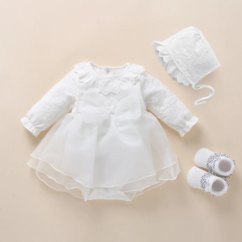 Newborn Baby Girl Dress&Clothes Baptism Dress White Christening Dress For Baby Girl Lace Vestido Bebe Robe Bapteme 3 6 9 Months