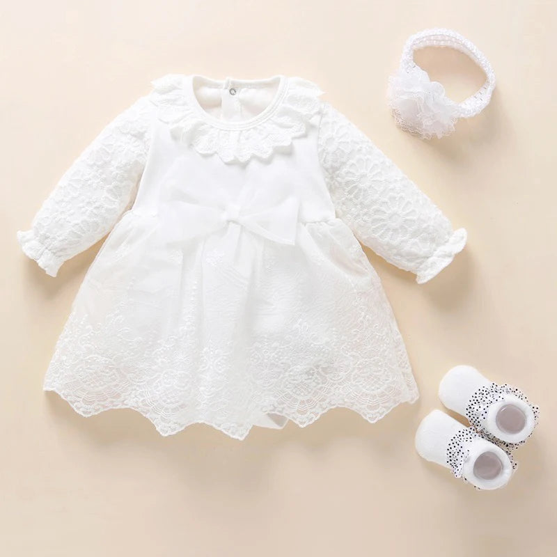 Newborn Baby Girl Dress&Clothes Baptism Dress White Christening Dress For Baby Girl Lace Vestido Bebe Robe Bapteme 3 6 9 Months