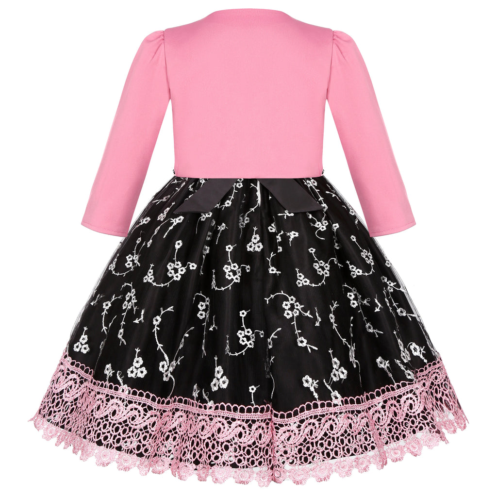 Girls' Lace Embroidered Dress for Princesses, Net-Sheer Suit Dress, Little Girl's Runway Evening Gown, Corsage and Shawl Set