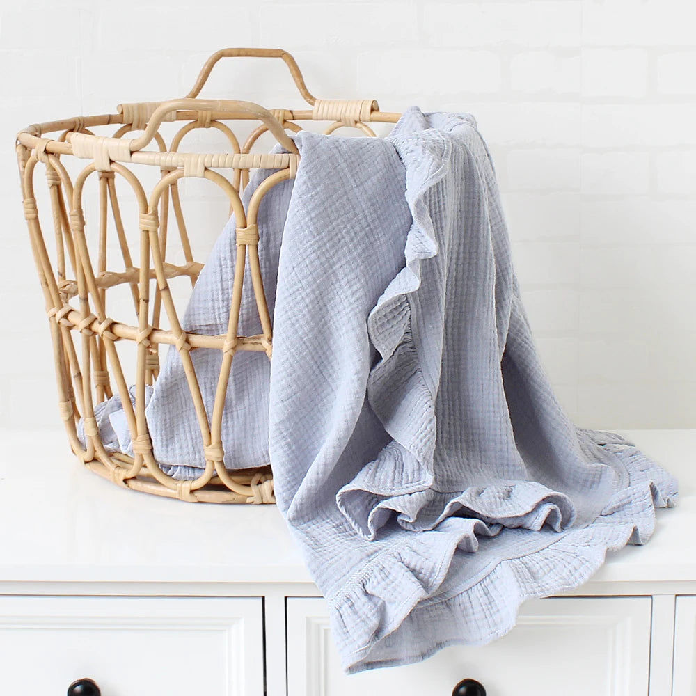 Crinkle Cotton Swaddle Blanket Baby Muslin Blanket  Ruffle Gauze Baby Blankets Newborn Essentials Plain Color Swaddle Wrap