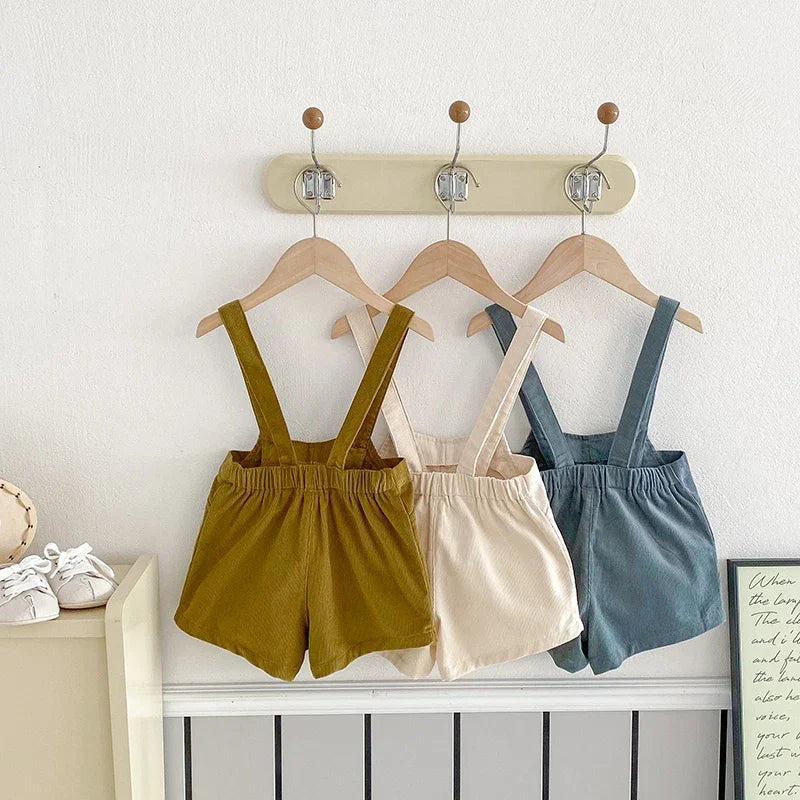 Vintage Corduroy Baby Kids Overalls for Boys Elastic Waist Infant Shorts Handsome Little Boys Vintage Style Baby Stuff for 1-6T