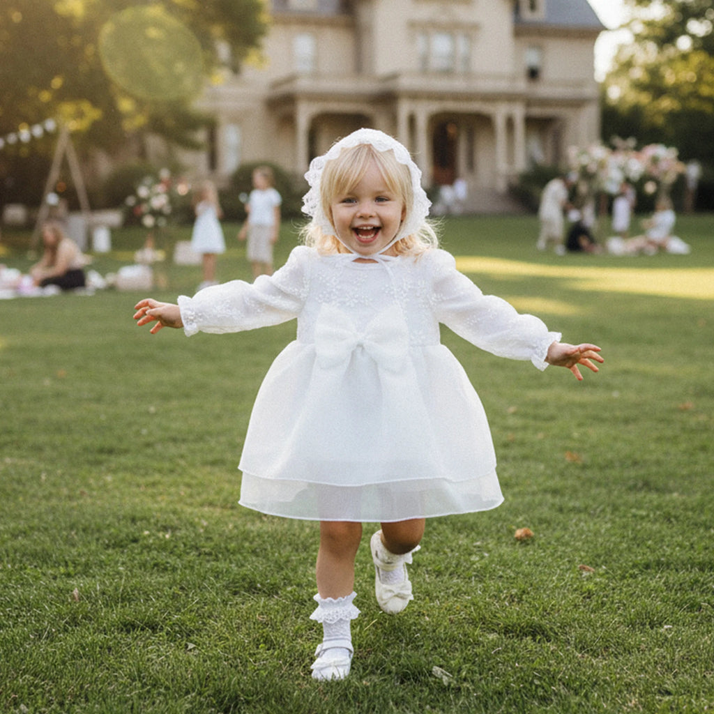 0-24M Newborn Baby Girl Christening Dress White Lace Baptism Dresses Tutu Birthday Party Princess Dresses with Hat Outfits