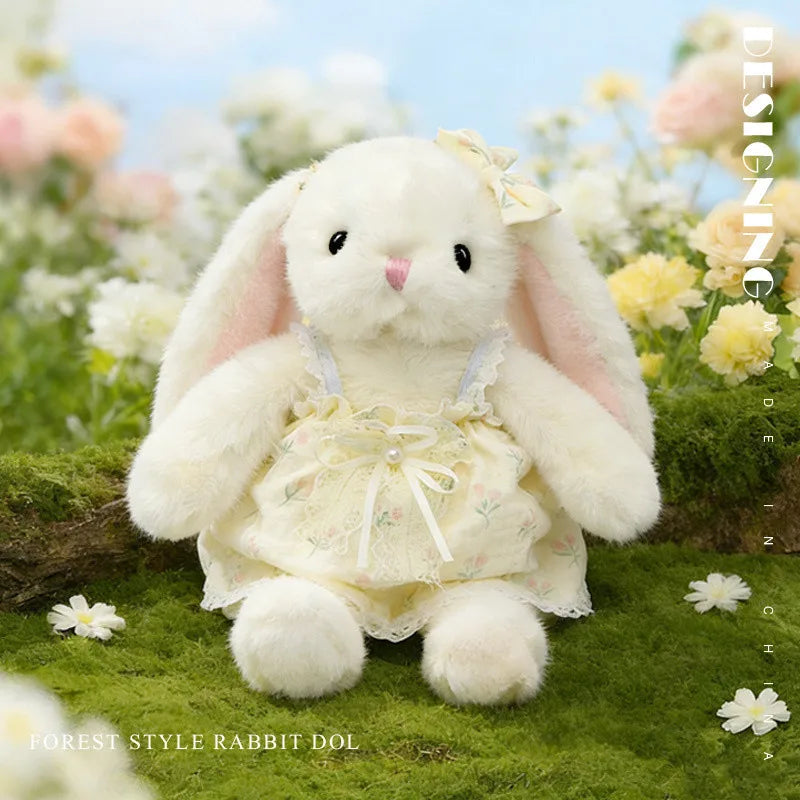 Forest Style Soft Plush Rabbit Doll - Long Ear Bunny with Floral Lace Dress Cute 30cm Decor Gift Birthday Present