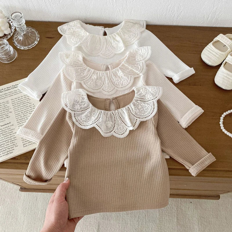 Baby Spring Clothes Lace Collar Baby Tops Long Sleeves Kids Pullover Infant T Shirt for Girls Clothing Toddler Blouse 0-2Y