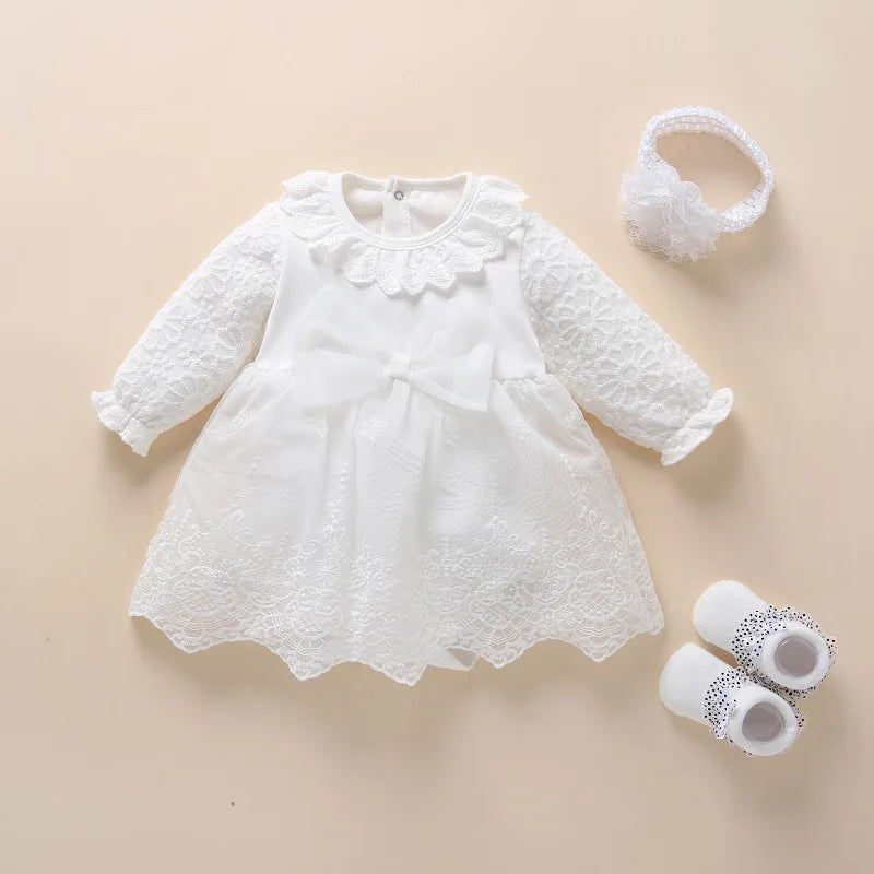 Newborn Baby Girl Dress&Clothes Baptism Dress White Christening Dress For Baby Girl Lace Vestido Bebe Robe Bapteme 3 6 9 Months
