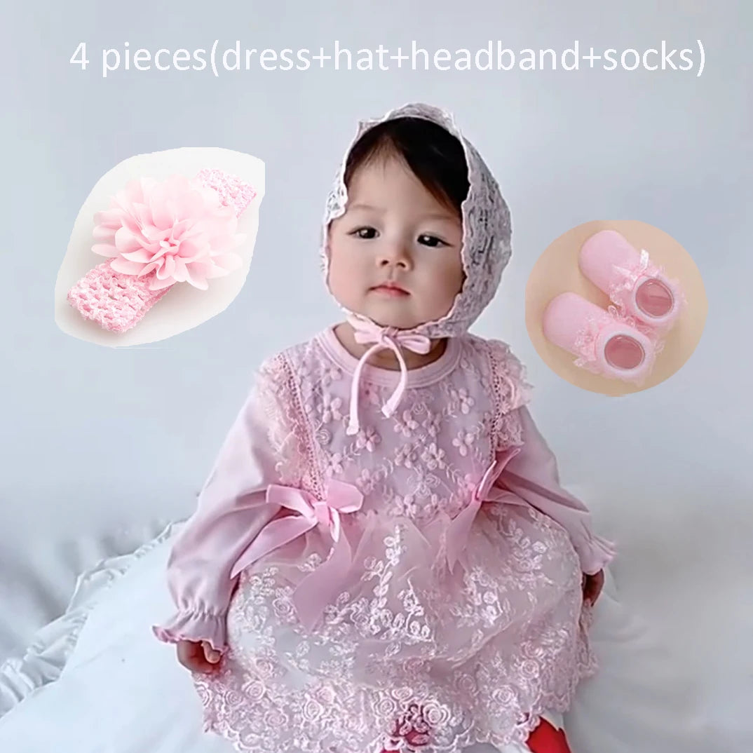 Newborn Baby Girl Dress&Clothes Baptism Dress White Christening Dress For Baby Girl Lace Vestido Bebe Robe Bapteme 3 6 9 Months