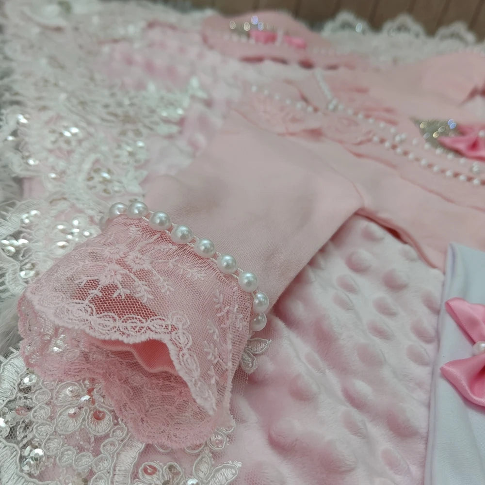 Newborn Baby Girl Coming Home Hospital Outfit Sequines Lace Tulle Romper Onesie with Blanket Princess Boho Clothes Photo Shoot