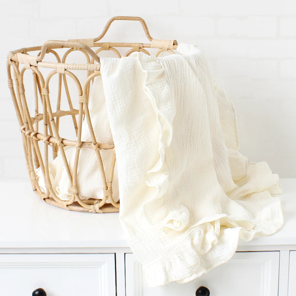 Crinkle Cotton Swaddle Blanket Baby Muslin Blanket  Ruffle Gauze Baby Blankets Newborn Essentials Plain Color Swaddle Wrap