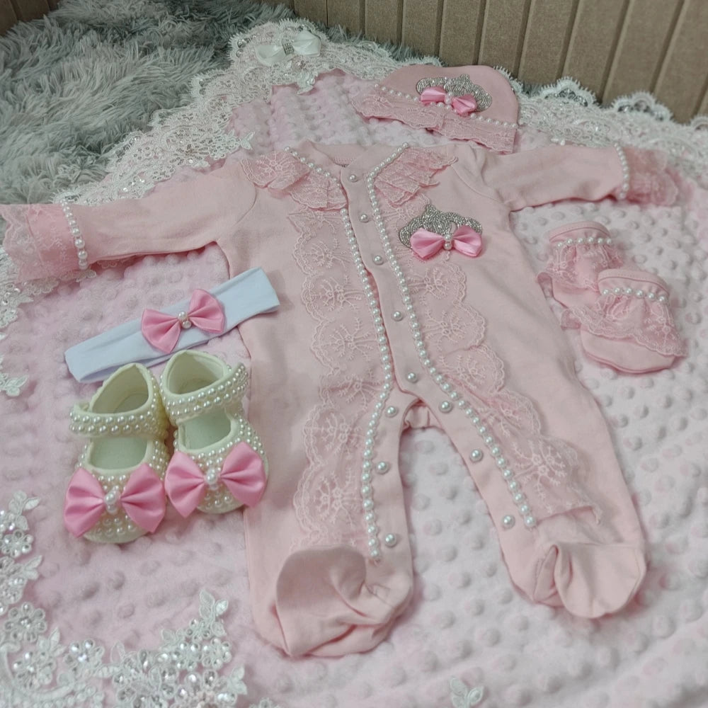 Newborn Baby Girl Coming Home Hospital Outfit Sequines Lace Tulle Romper Onesie with Blanket Princess Boho Clothes Photo Shoot