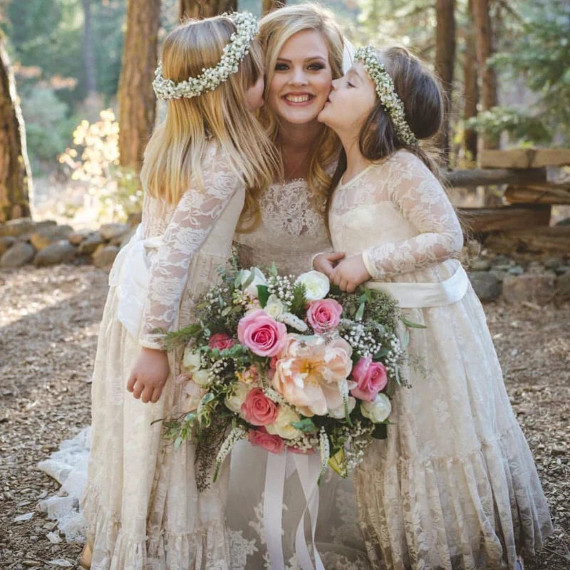 Flower Girl Dresses Weddings Little Kids Ivory Lace Dress Baptism White Ceremony Christening Frock Child Party Communion Clothes
