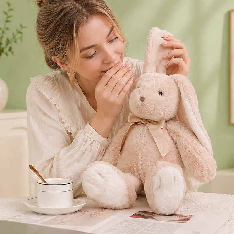 Bow Lop Ear Rabbit Plush Toys Soft Bunny Stuffed Animal Rabbit with Long Ear for Children Accompany Doll Birthday Gift