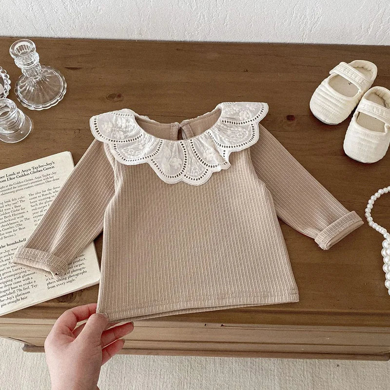 Baby Spring Clothes Lace Collar Baby Tops Long Sleeves Kids Pullover Infant T Shirt for Girls Clothing Toddler Blouse 0-2Y
