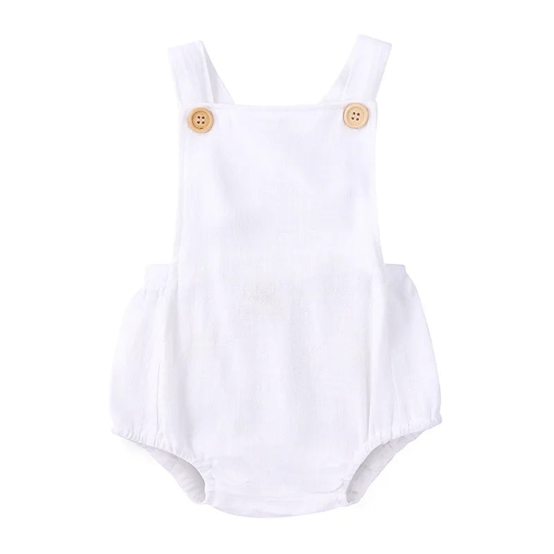Personalized Baby Cotton Linen Suspender Overalls Solid Color Summer Toddler Sleeveless Rompers Outfit for Boys Girls Jumpsuit