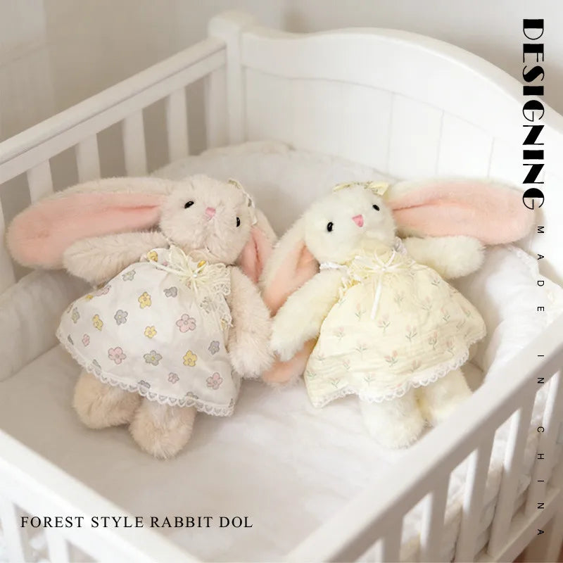 Forest Style Soft Plush Rabbit Doll - Long Ear Bunny with Floral Lace Dress Cute 30cm Decor Gift Birthday Present