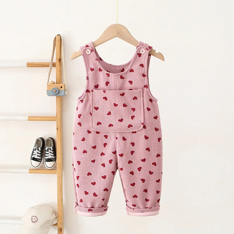 Kids Baby Autumn Clothes Spring  Heart Embroidery Baby Boys Girls Bib Pants Solid Overalls Corduroy Casual Suspender Outwear