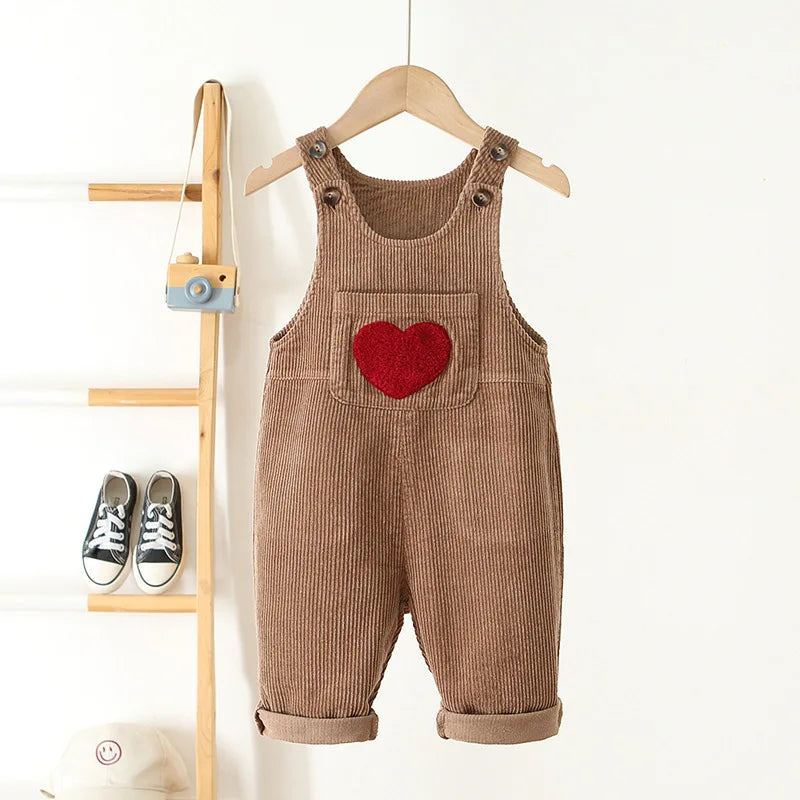 Kids Baby Autumn Clothes Spring  Heart Embroidery Baby Boys Girls Bib Pants Solid Overalls Corduroy Casual Suspender Outwear