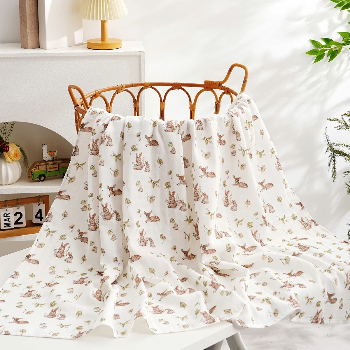 Kangobaby Muslim Baby Gauze Blanket - Soft and Breathable Cotton Baby Swaddle (White/Beige/Pink) 110*120cm