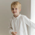 Boy's Cotton And Linen Buttons White Shirt Autumn New Children Casual Lapel Collar Long-Sleeved Shirts Cardigan Girls Blouse
