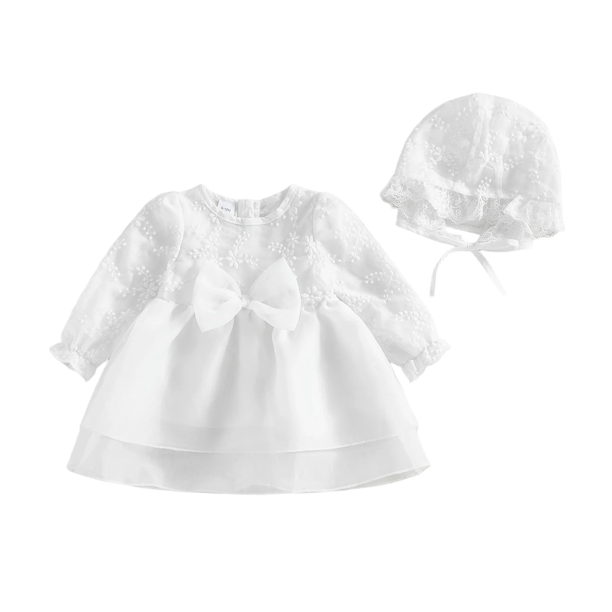 0-24M Newborn Baby Girl Christening Dress White Lace Baptism Dresses Tutu Birthday Party Princess Dresses with Hat Outfits