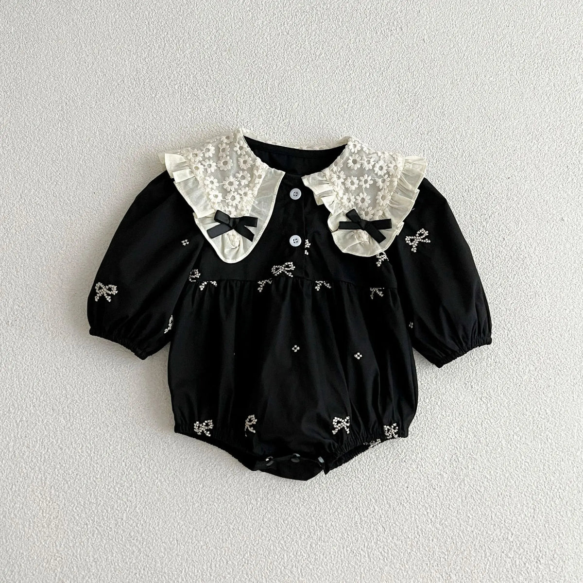 Newborn Baby Girl Romper Lace Bow Ribbon Ruffle Jumpsuit Cotton Infant Toddler Floral Onesie Spring Embroidery Baby Clothes