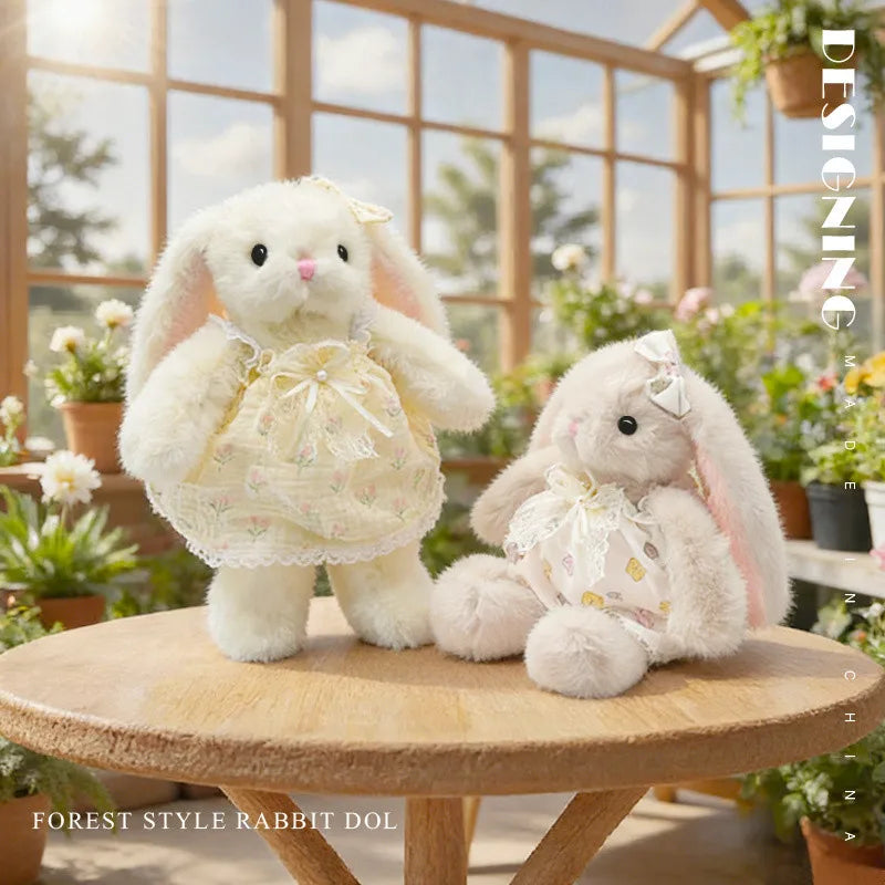 Forest Style Soft Plush Rabbit Doll - Long Ear Bunny with Floral Lace Dress Cute 30cm Decor Gift Birthday Present