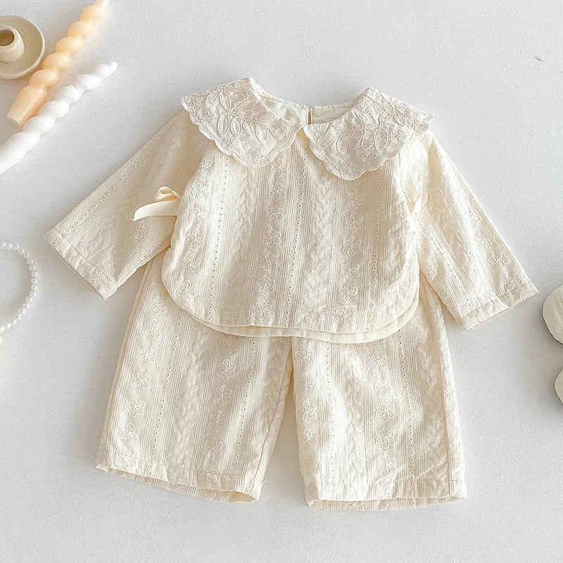 2025 New Autumn 0-4Yrs Toddler Baby Girl Clothes Suit Long Sleeved Cotton Embroidered Shirt+Pants Newborn Baby Clothing Set