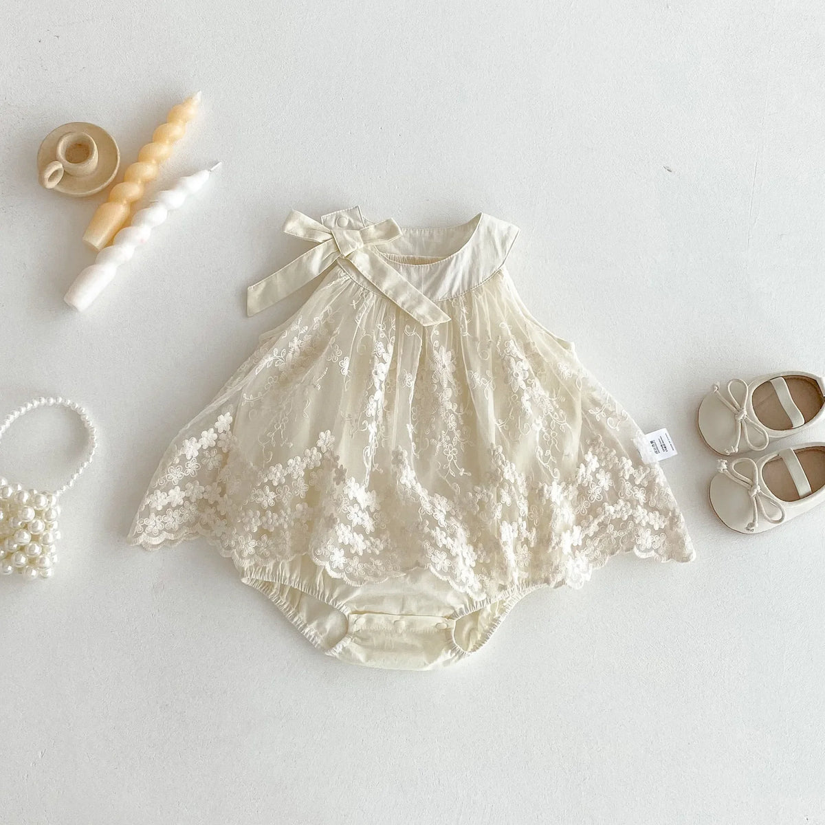 2026 Baby Girl Clothes Cotton Lace Embroidery Bow Romper Dress 0-2Y Baby Girl Birthday Photo Outfit Sleeveless Princess Bodysuit