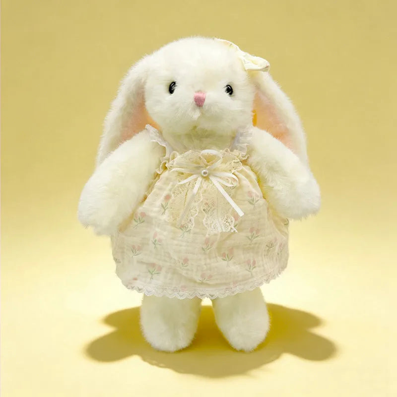 Forest Style Soft Plush Rabbit Doll - Long Ear Bunny with Floral Lace Dress Cute 30cm Decor Gift Birthday Present