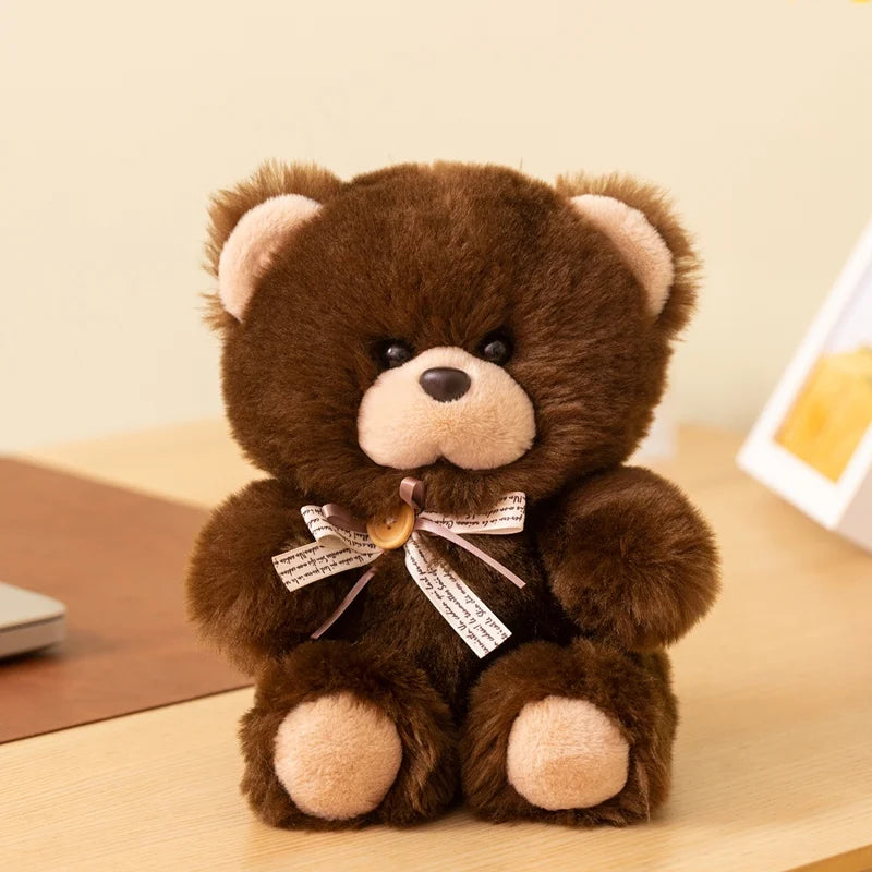 Plush Toy Teddy Bear With Ribbon Bow Cream Muzzle Paw Pads Kawaii Stuffed Doll Soft Plush Bedroom Decor Birthday Gift