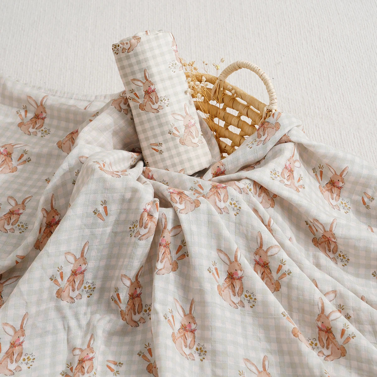 Kangobaby Muslim Baby Gauze Blanket - Soft and Breathable Cotton Baby Swaddle (White/Beige/Pink) 110*120cm