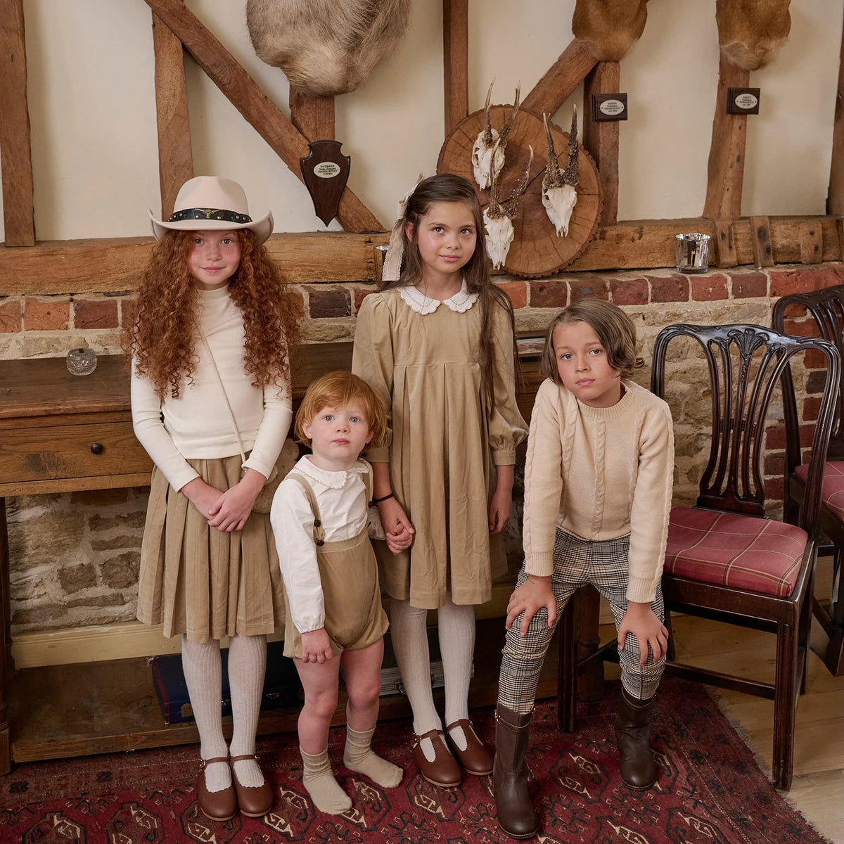 AS Beige Collection AW25 Corduroy Dress Children Knitting Sweater Boys Overalls Check Pants Brothers Sisters Family Matching