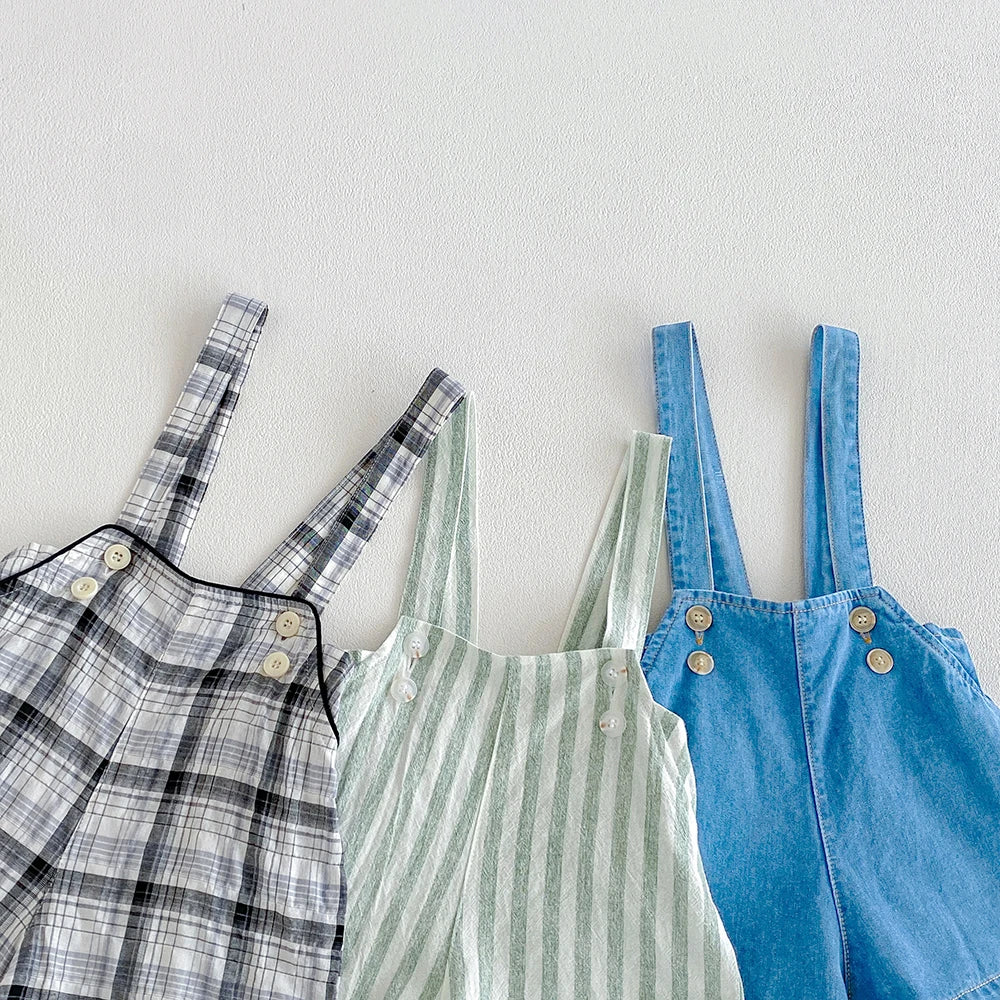 Vintage Linen Cotton Denim Baby Kids Overalls for Boys Elastic Waist Infant Shorts Handsome Little Boys Baby Stuff for 1-6T