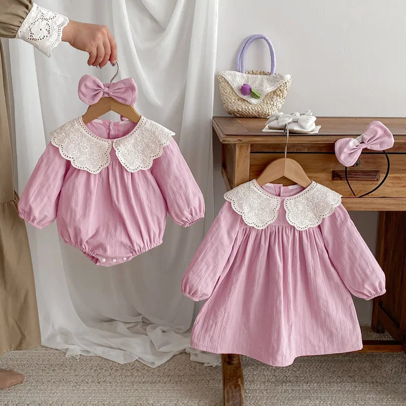 Spring Autumn Baby Romper Toddler Girl Princess Dress Lace Embroidery Cotton Long Sleeve Children Clothes Kids Dresses For Girls