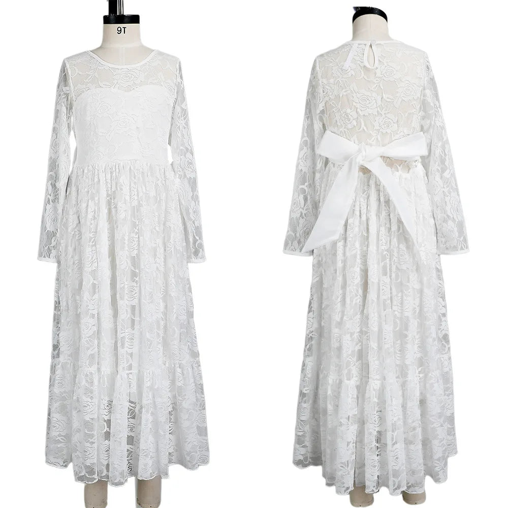 Flower Girl Dresses Weddings Little Kids Ivory Lace Dress Baptism White Ceremony Christening Frock Child Party Communion Clothes