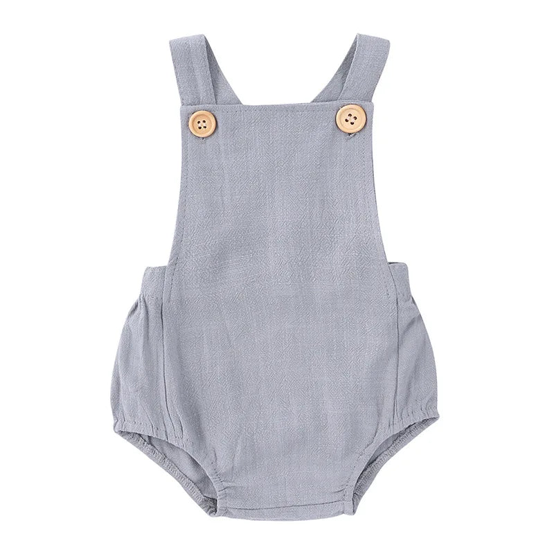 Personalized Baby Cotton Linen Suspender Overalls Solid Color Summer Toddler Sleeveless Rompers Outfit for Boys Girls Jumpsuit
