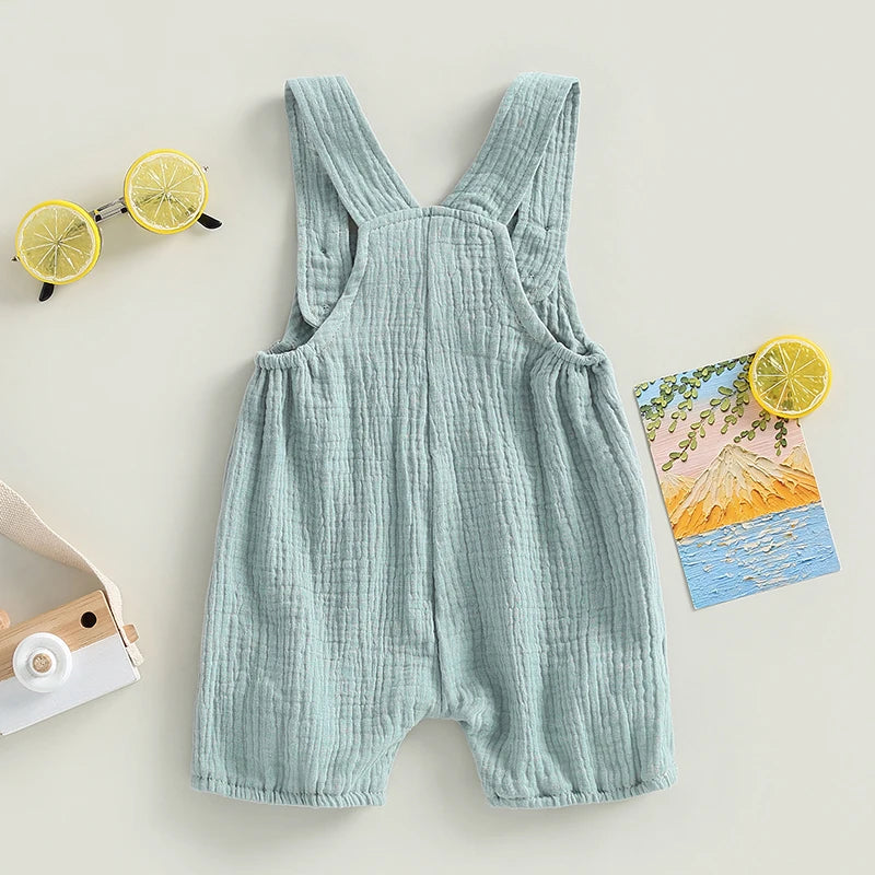 Baby Boys Girls Summer Rompers Clothes Toddler Cotton Linen Button Sleeveless Suspenders Rompers Jumpsuits Playsuits Overalls