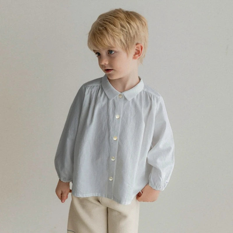 Boy's Cotton And Linen Buttons White Shirt Autumn New Children Casual Lapel Collar Long-Sleeved Shirts Cardigan Girls Blouse