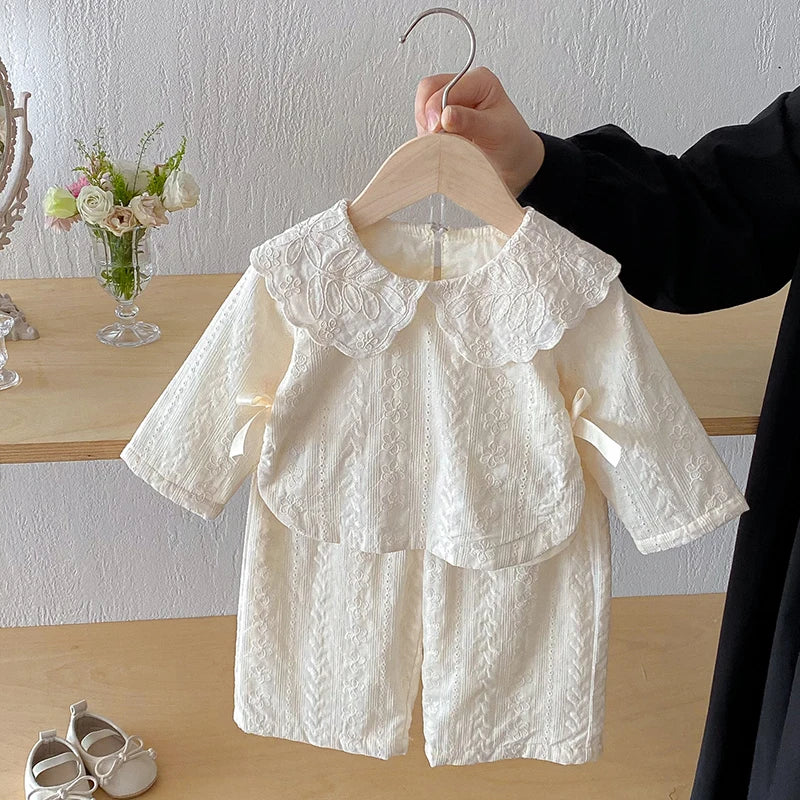 2025 New Autumn 0-4Yrs Toddler Baby Girl Clothes Suit Long Sleeved Cotton Embroidered Shirt+Pants Newborn Baby Clothing Set
