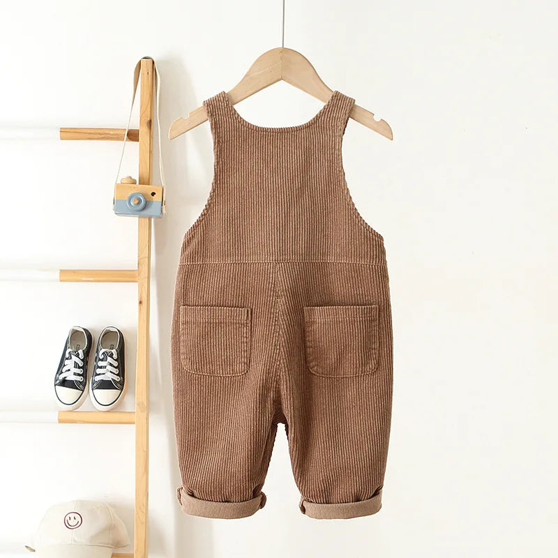 Kids Baby Autumn Clothes Spring  Heart Embroidery Baby Boys Girls Bib Pants Solid Overalls Corduroy Casual Suspender Outwear