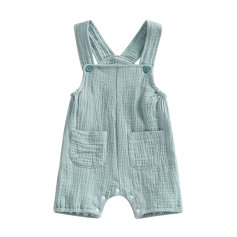 Baby Boys Girls Summer Rompers Clothes Toddler Cotton Linen Button Sleeveless Suspenders Rompers Jumpsuits Playsuits Overalls