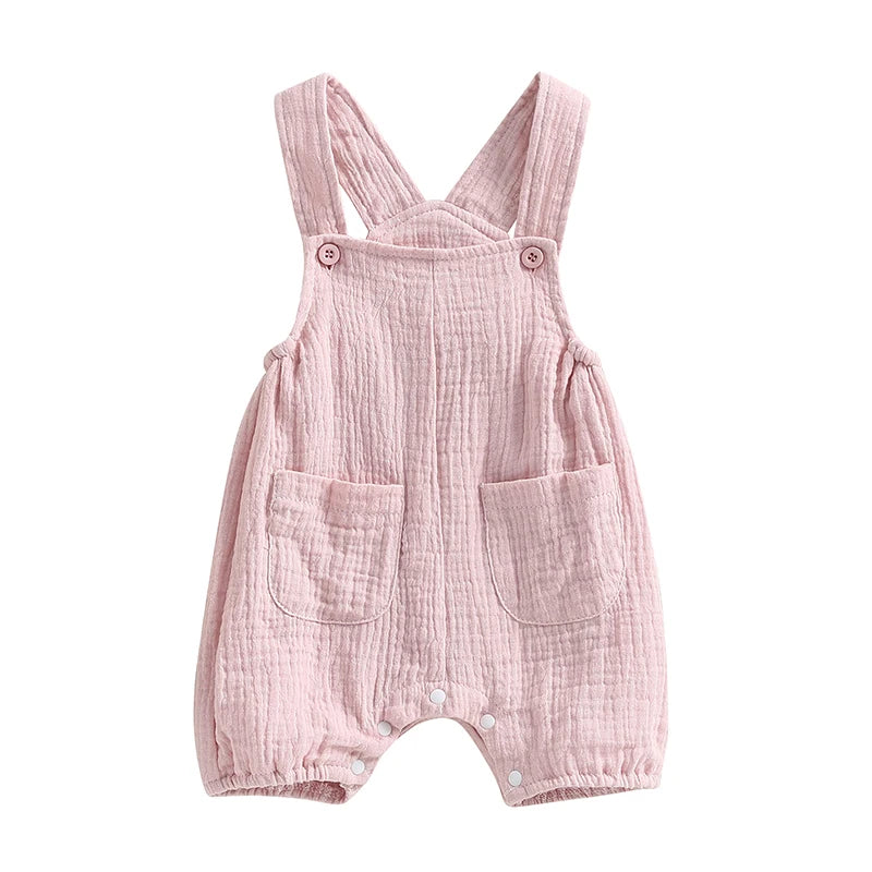 Baby Boys Girls Summer Rompers Clothes Toddler Cotton Linen Button Sleeveless Suspenders Rompers Jumpsuits Playsuits Overalls
