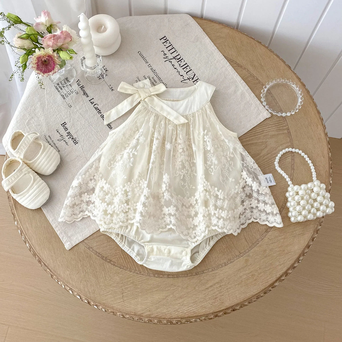 2026 Baby Girl Clothes Cotton Lace Embroidery Bow Romper Dress 0-2Y Baby Girl Birthday Photo Outfit Sleeveless Princess Bodysuit