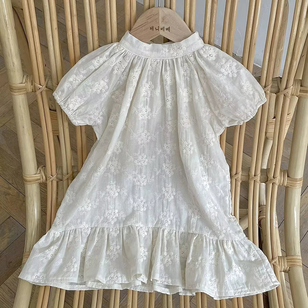 Baby Clothes Sweet Princess Baby Girl Romper Toddler Lace Embroidery Short Sleeve Beige Cotton Bodysuit for Newborn Rompers