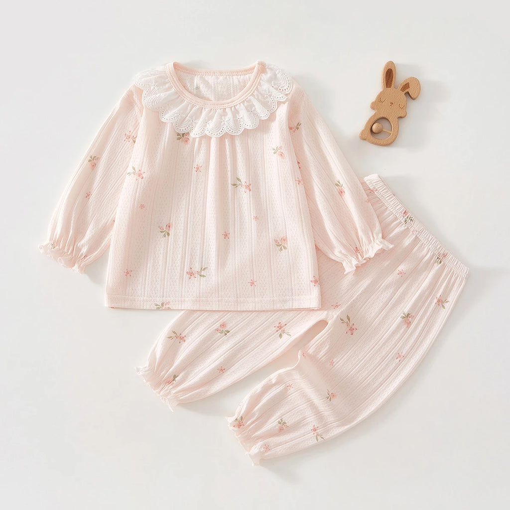 Baby Clothes Summer Outfit for Girls, Class A, 6-12 Months, Infant Air-Conditioning Clothing, Two-Piece Set, Summer Thin Style, Fiber 80