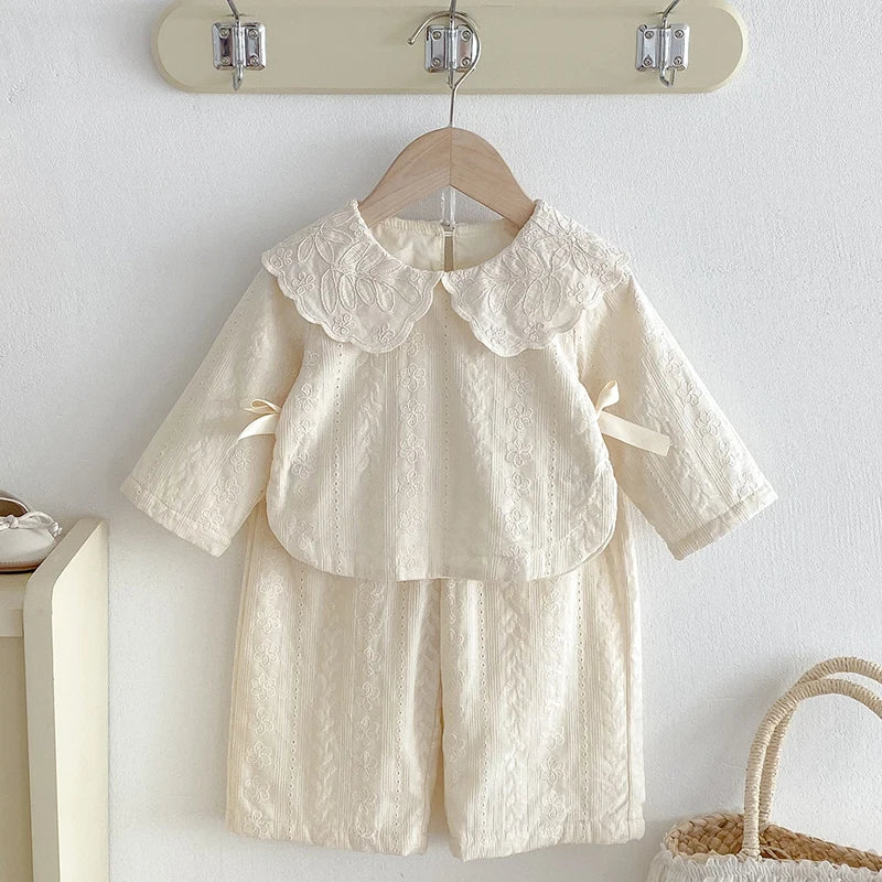 2025 New Autumn 0-4Yrs Toddler Baby Girl Clothes Suit Long Sleeved Cotton Embroidered Shirt+Pants Newborn Baby Clothing Set
