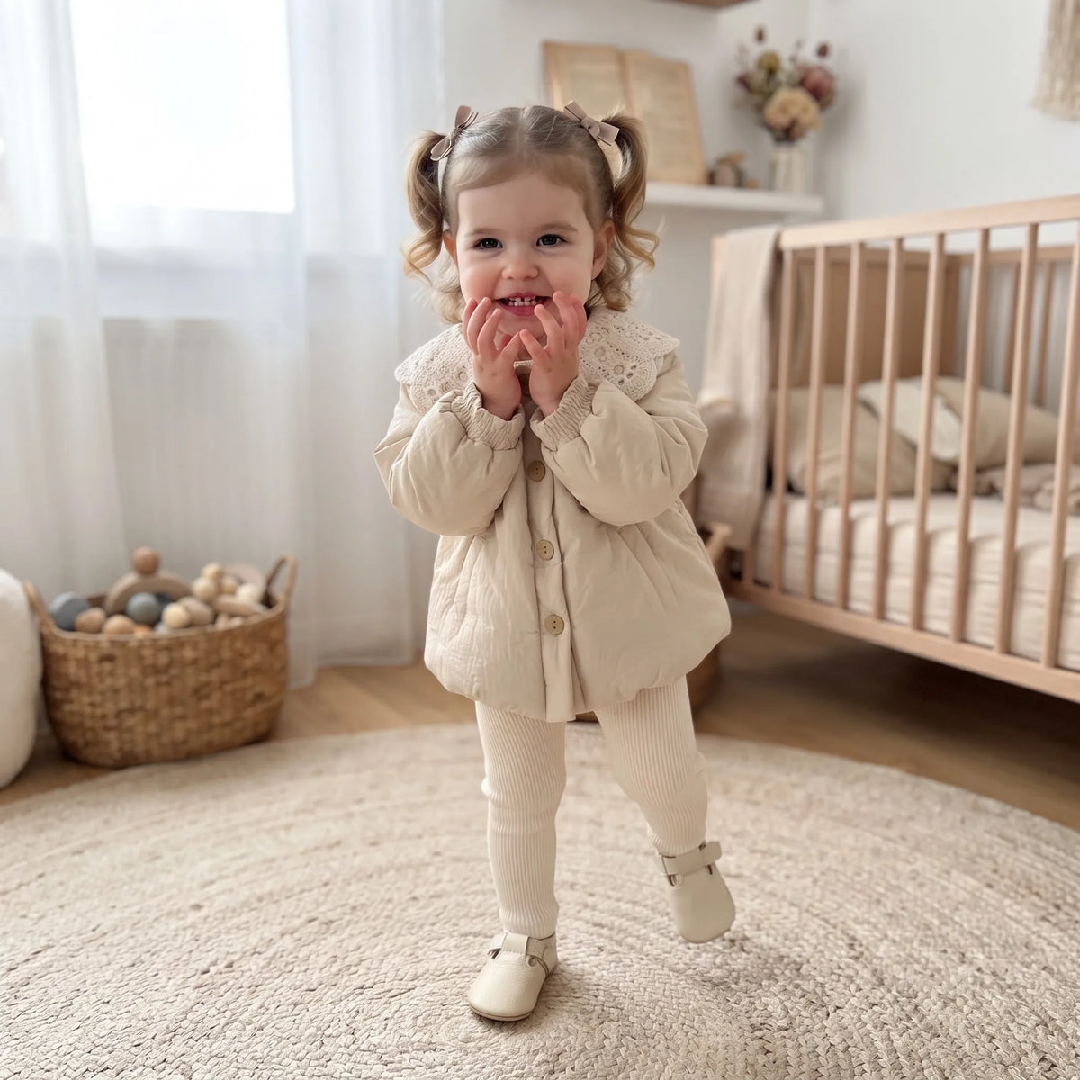 Baby Girls Clothes Lace Big Collar Quilted Jacket, Infant Single Breasted Loose Thick Warm Outerwear Coat