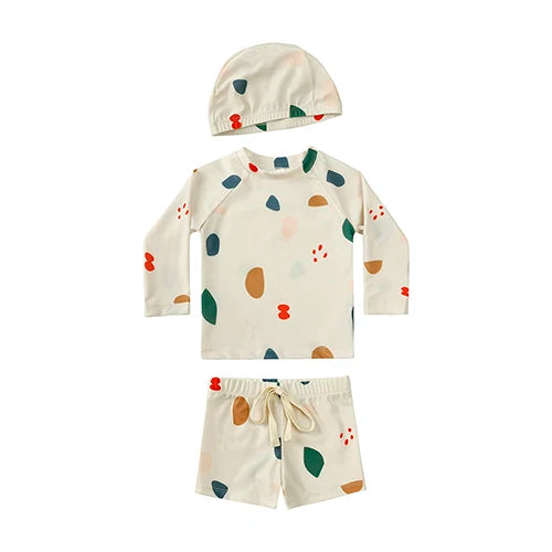 New Summer Kid Boy Swimming Wear 2pcs Blue Seagull Beige Sun Swimsuits+Trunks Hot Spring Sunscreen Holiday Swim Children Clothes