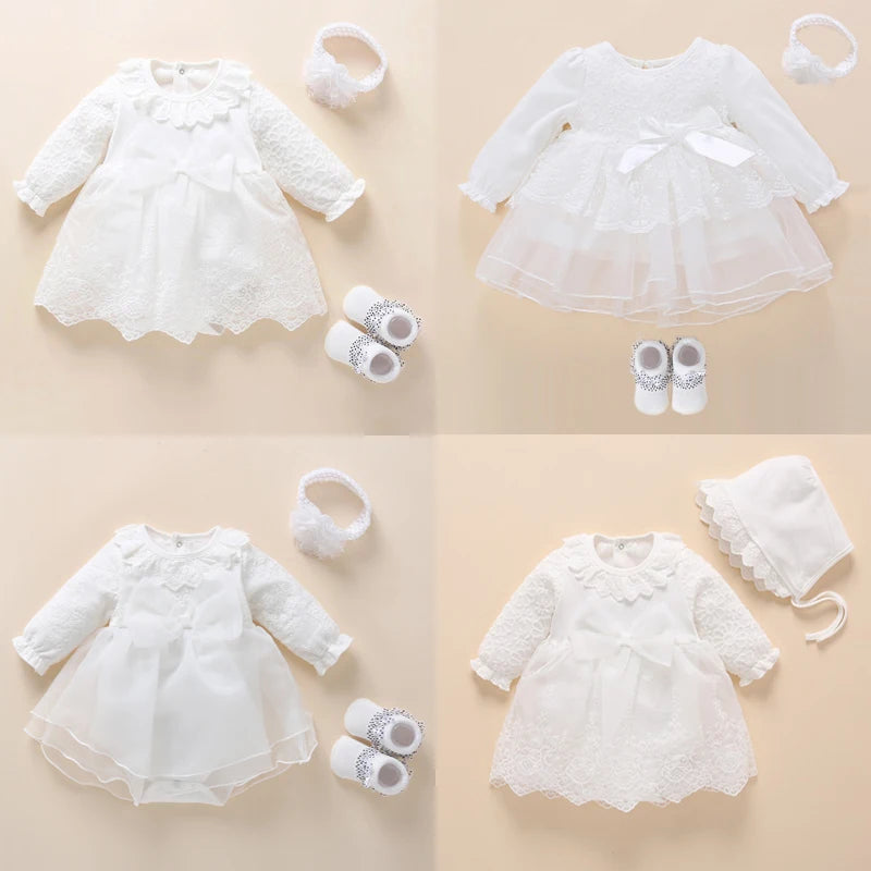 Newborn Baby Girl Dress&Clothes Baptism Dress White Christening Dress For Baby Girl Lace Vestido Bebe Robe Bapteme 3 6 9 Months