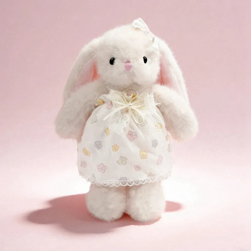 Forest Style Soft Plush Rabbit Doll - Long Ear Bunny with Floral Lace Dress Cute 30cm Decor Gift Birthday Present