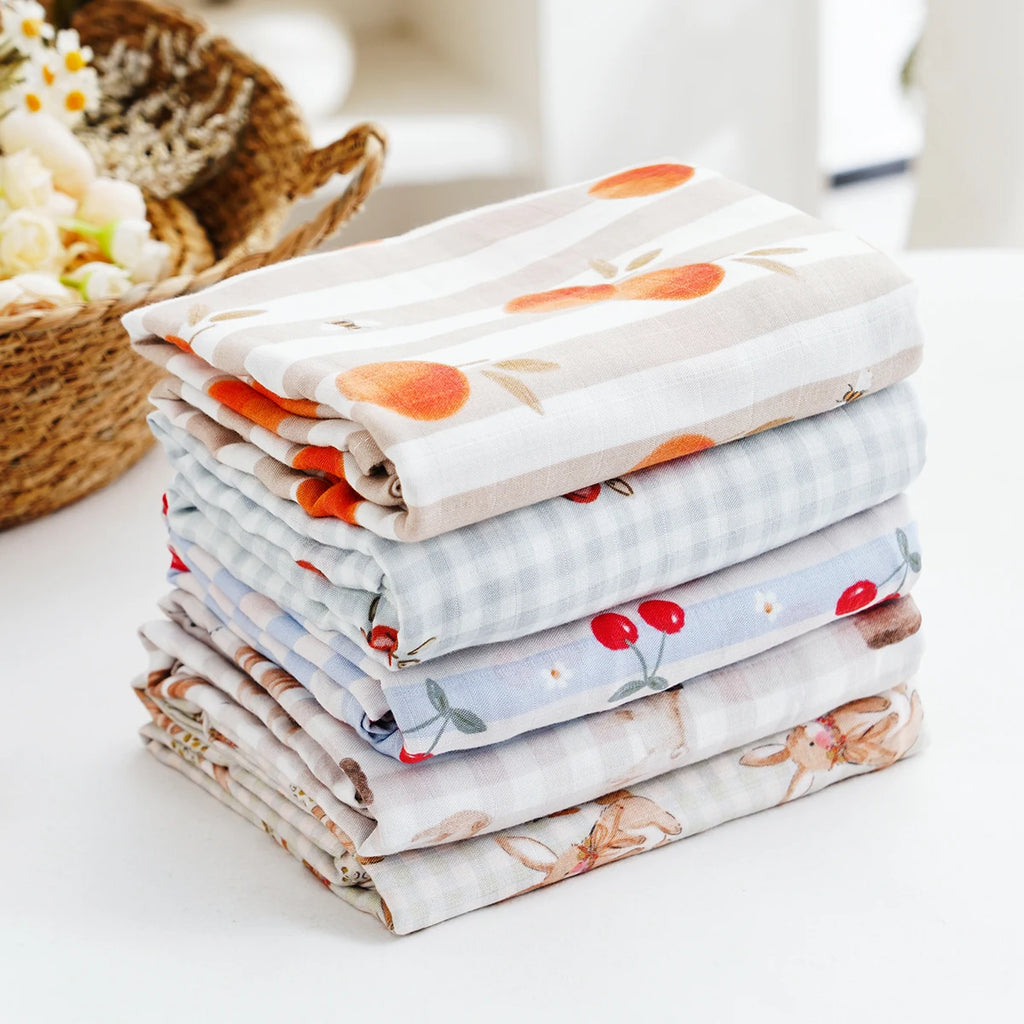 Kangobaby Muslim Baby Gauze Blanket - Soft and Breathable Cotton Baby Swaddle (White/Beige/Pink) 110*120cm